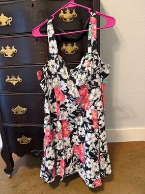 torrid Black Dress with Pink & Green Floral Accents